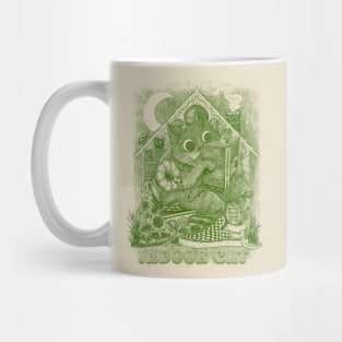 Indoor Cat Green Illustration Introvert Cartoon Mug